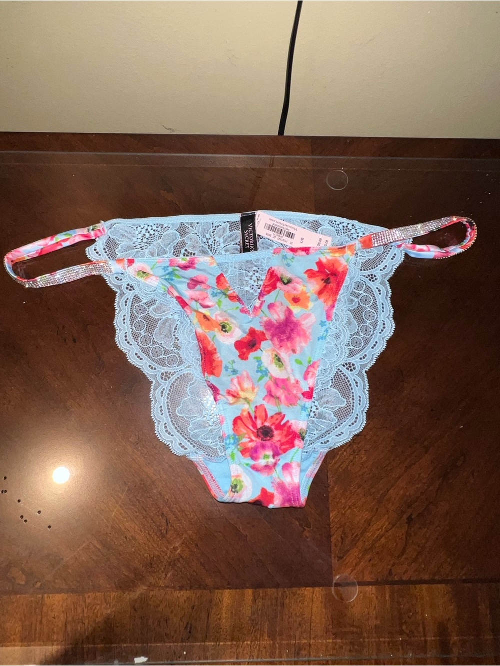 Light Blue Floral Lace Cheeky Panties